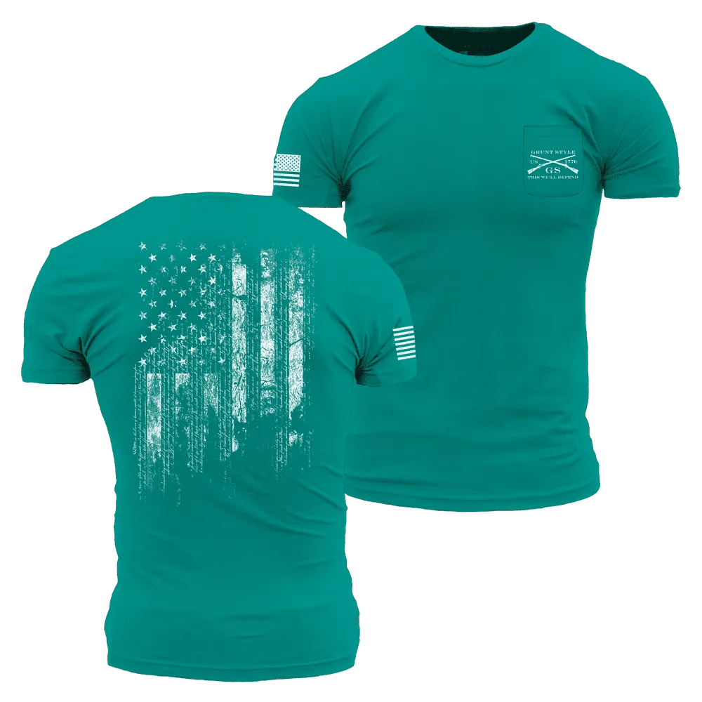 1776 Flag Pocket Tee - Heather Aqua
