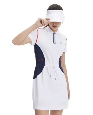 197189-100 | WOMEN'S ALL-OVER LOGO COLOR BLOCKS POLO DRESS | WHITE