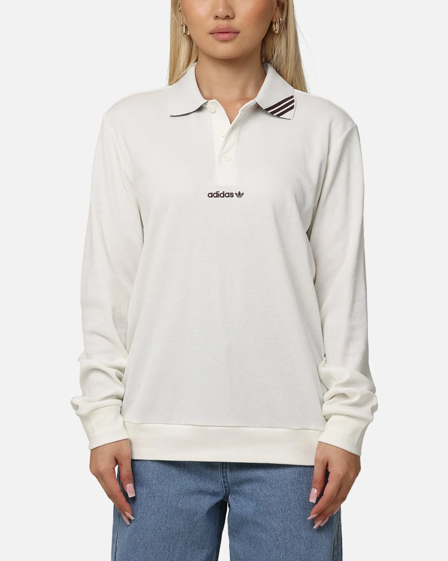Adidas Long Sleeve Polo Shirt Off White