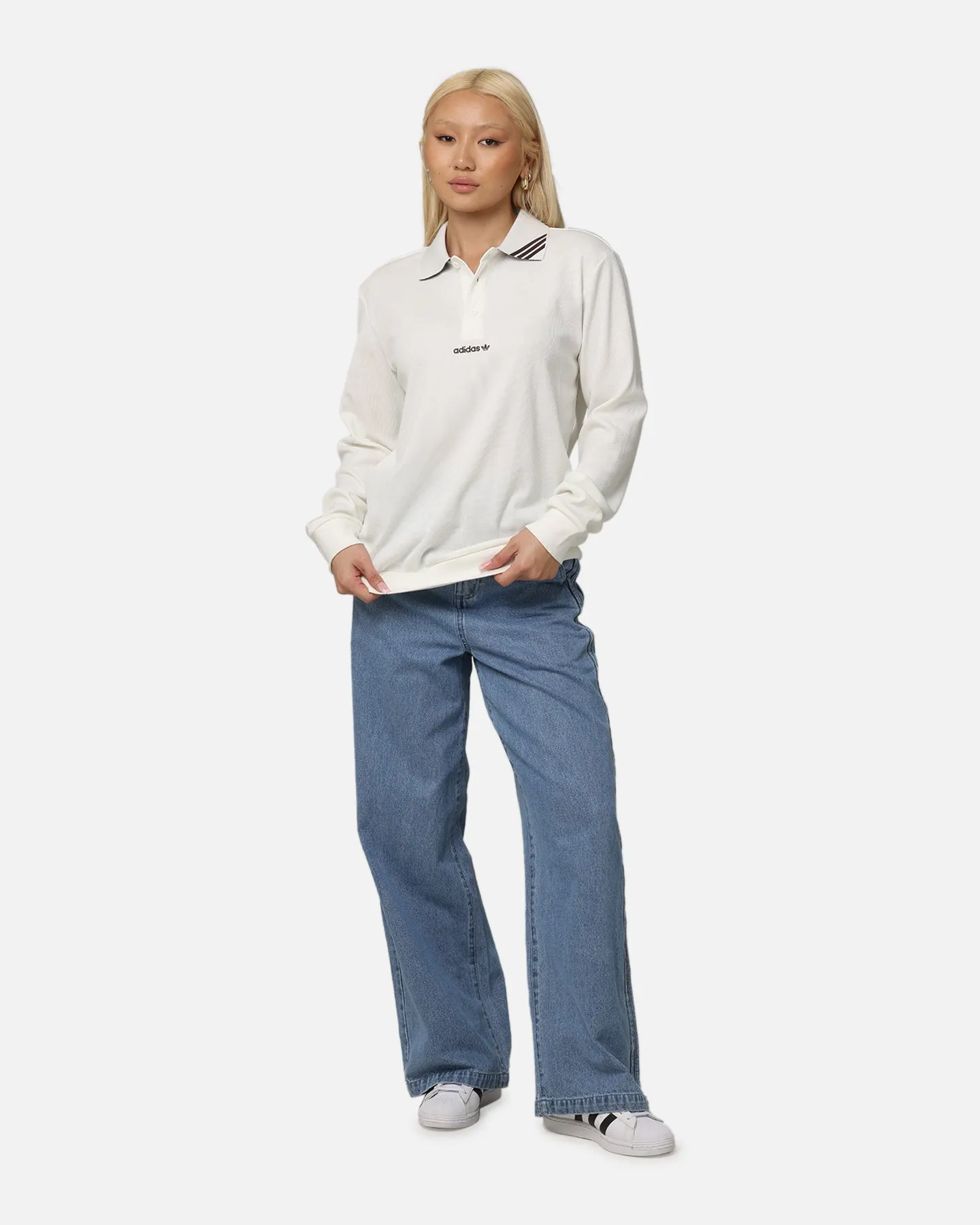 Adidas Long Sleeve Polo Shirt Off White