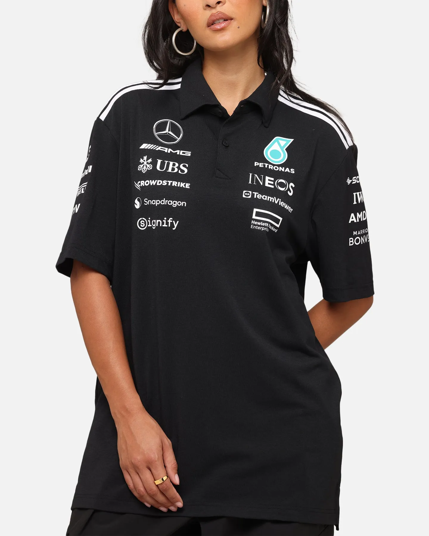 adidas x Mercedes-AMG PETRONAS Formula One F1 2025 Team Polo Shirt Black/White