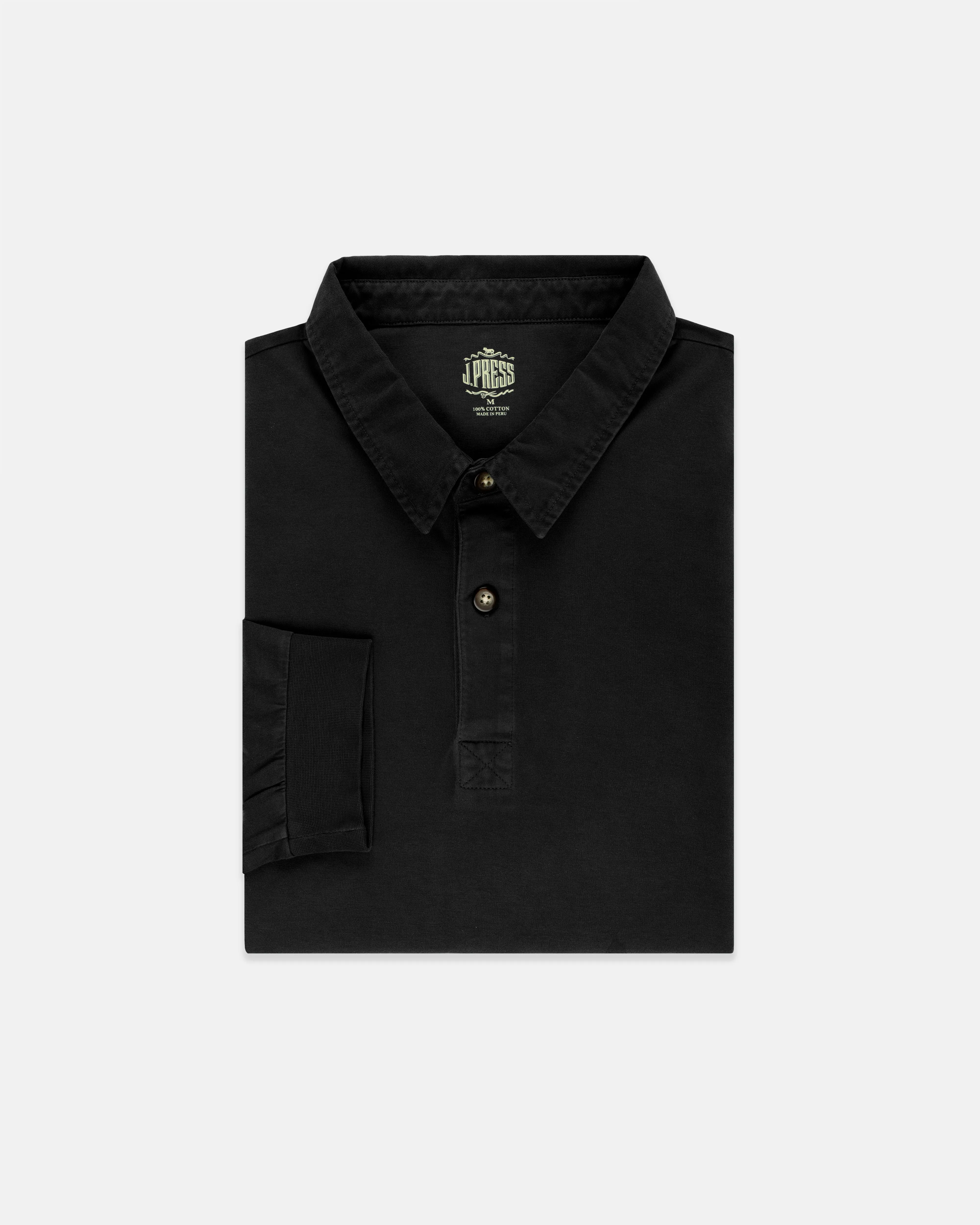 BLACK SOLID LONG SLEEVE POLO SHIRT