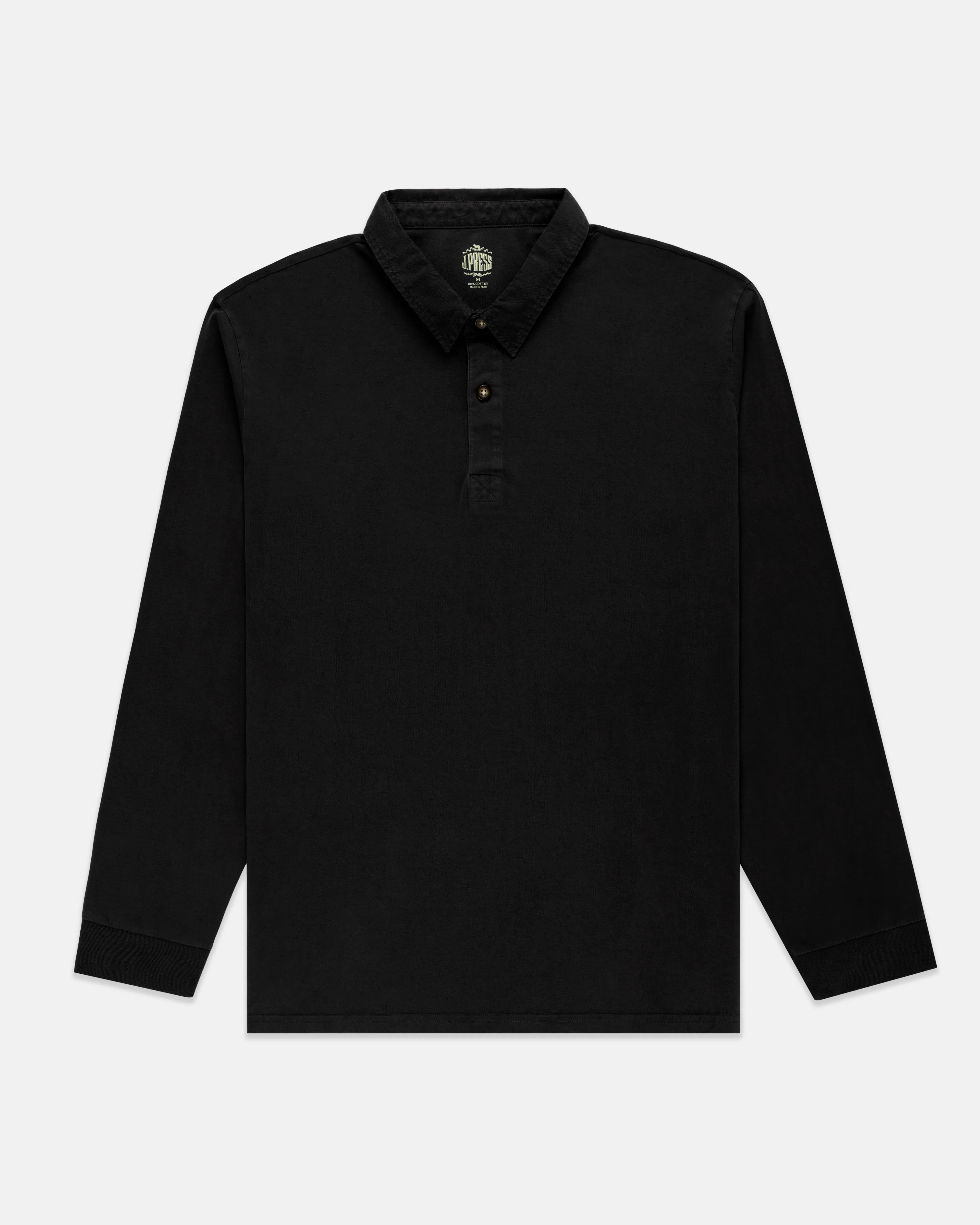 BLACK SOLID LONG SLEEVE POLO SHIRT