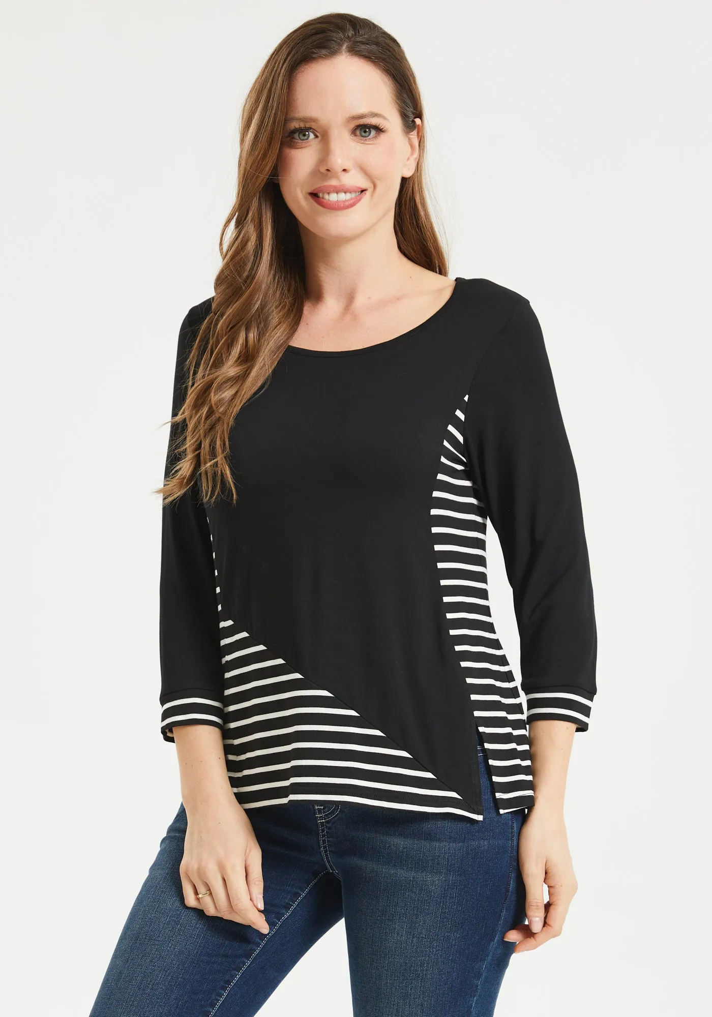 Block Print 3/4 Sleeve Tee (Black)