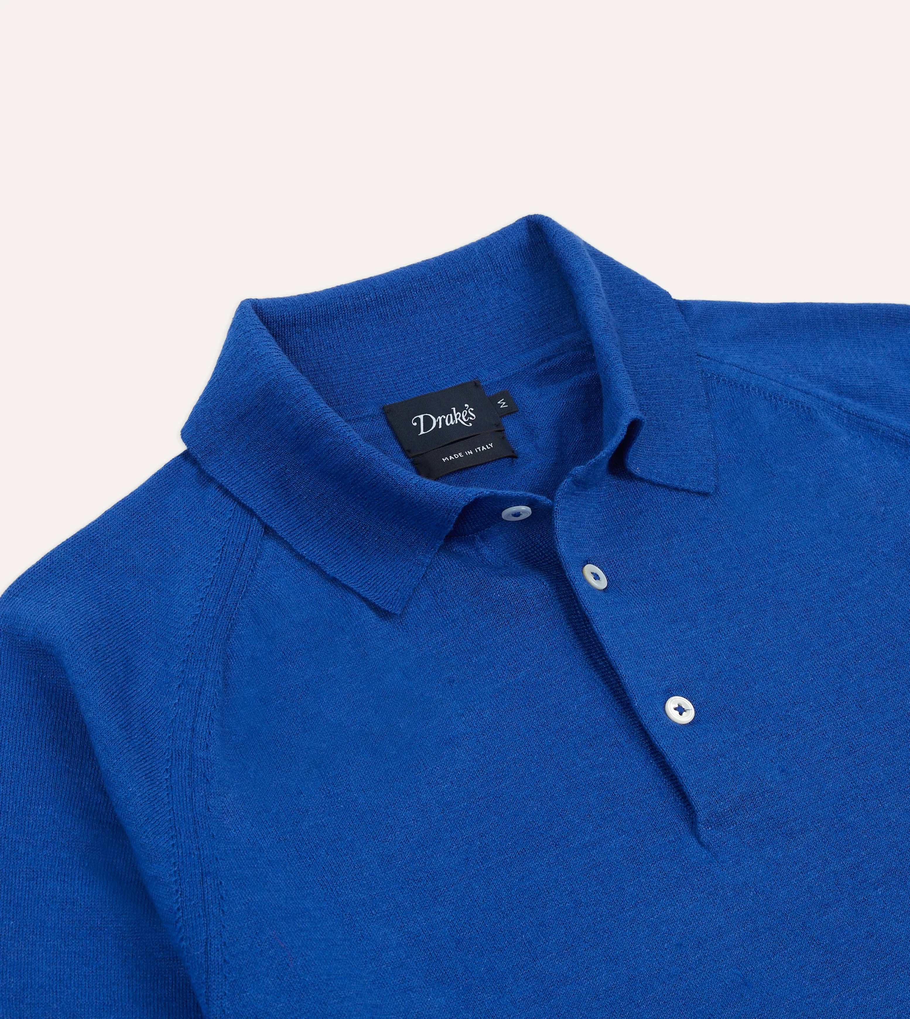 Blue Linen-Cotton Knitted Long-Sleeve Polo Shirt