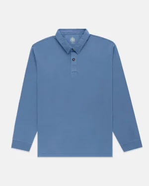 BLUE SOLID LONG SLEEVE POLO SHIRT