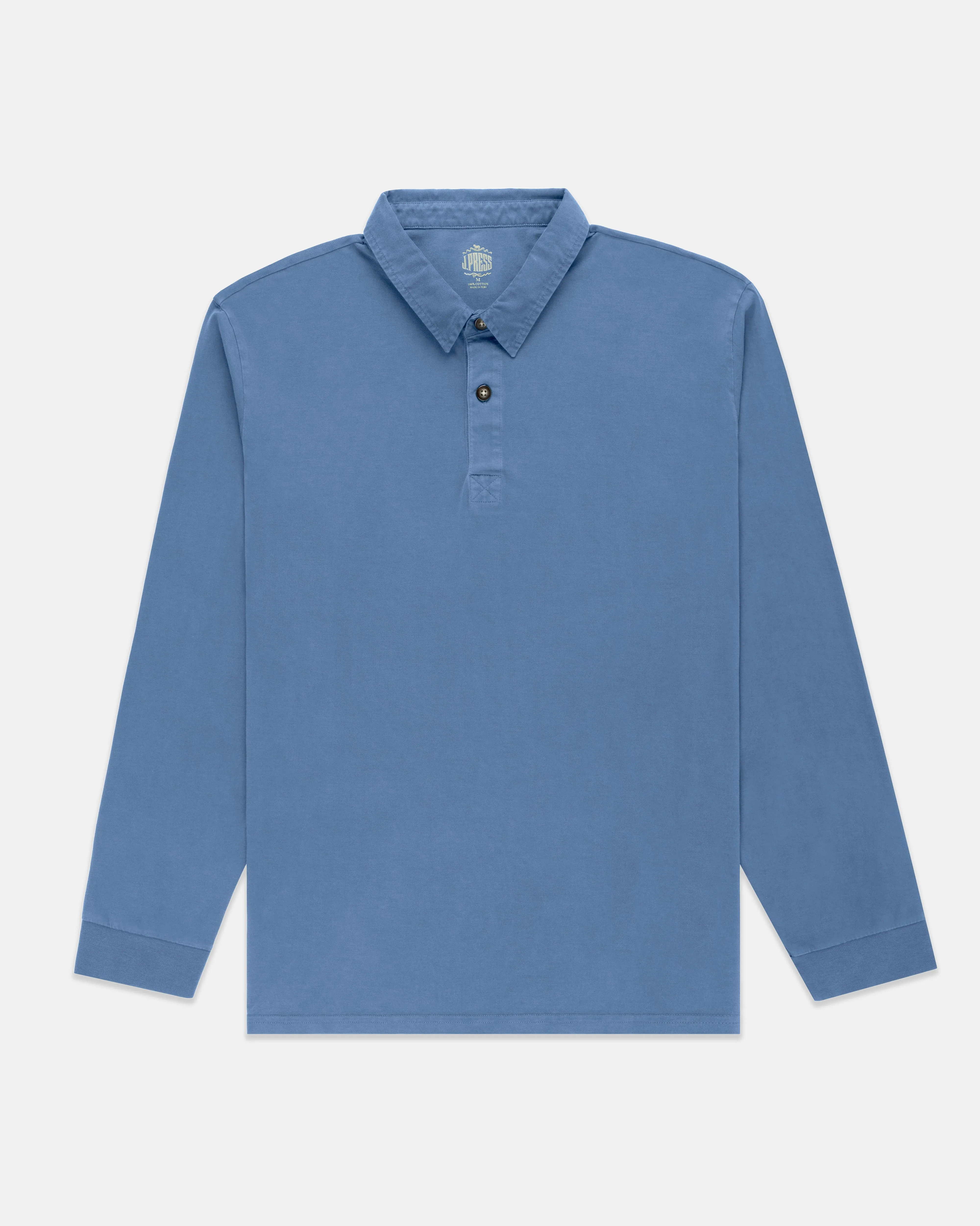 BLUE SOLID LONG SLEEVE POLO SHIRT