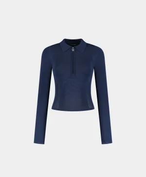 Blue Zip Knit Polo Long sleeve