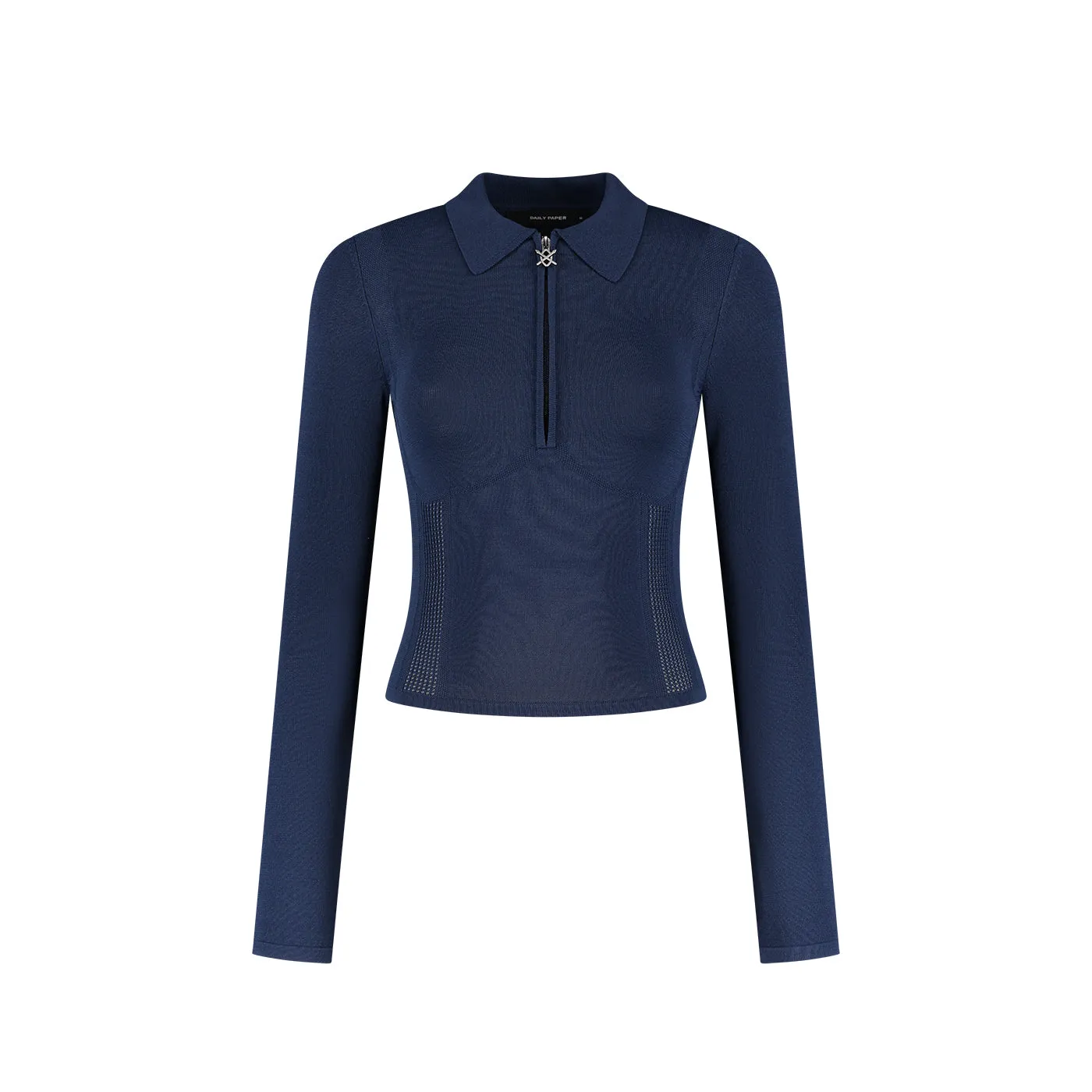 Blue Zip Knit Polo Long sleeve
