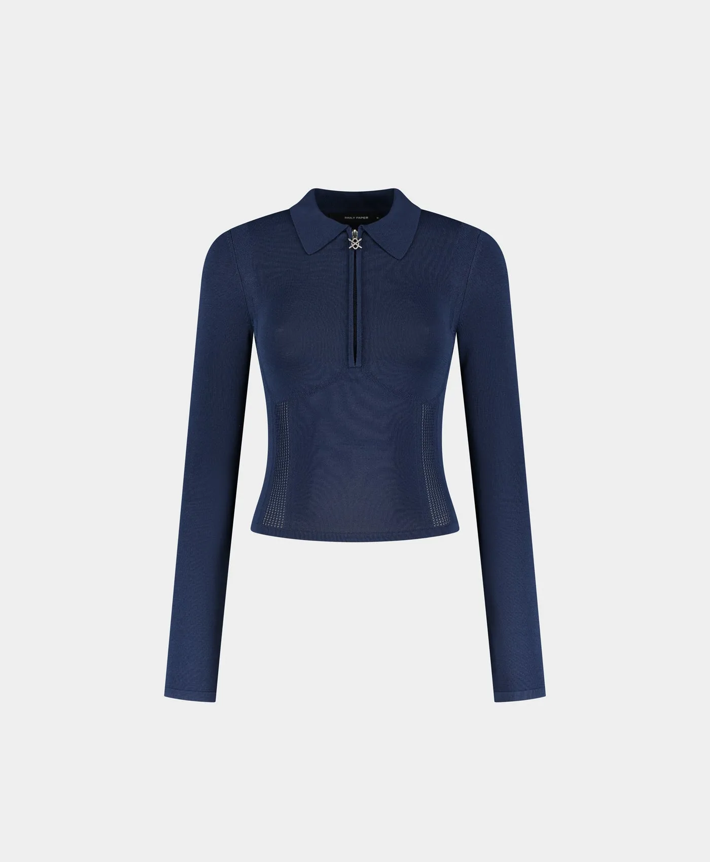 Blue Zip Knit Polo Long sleeve