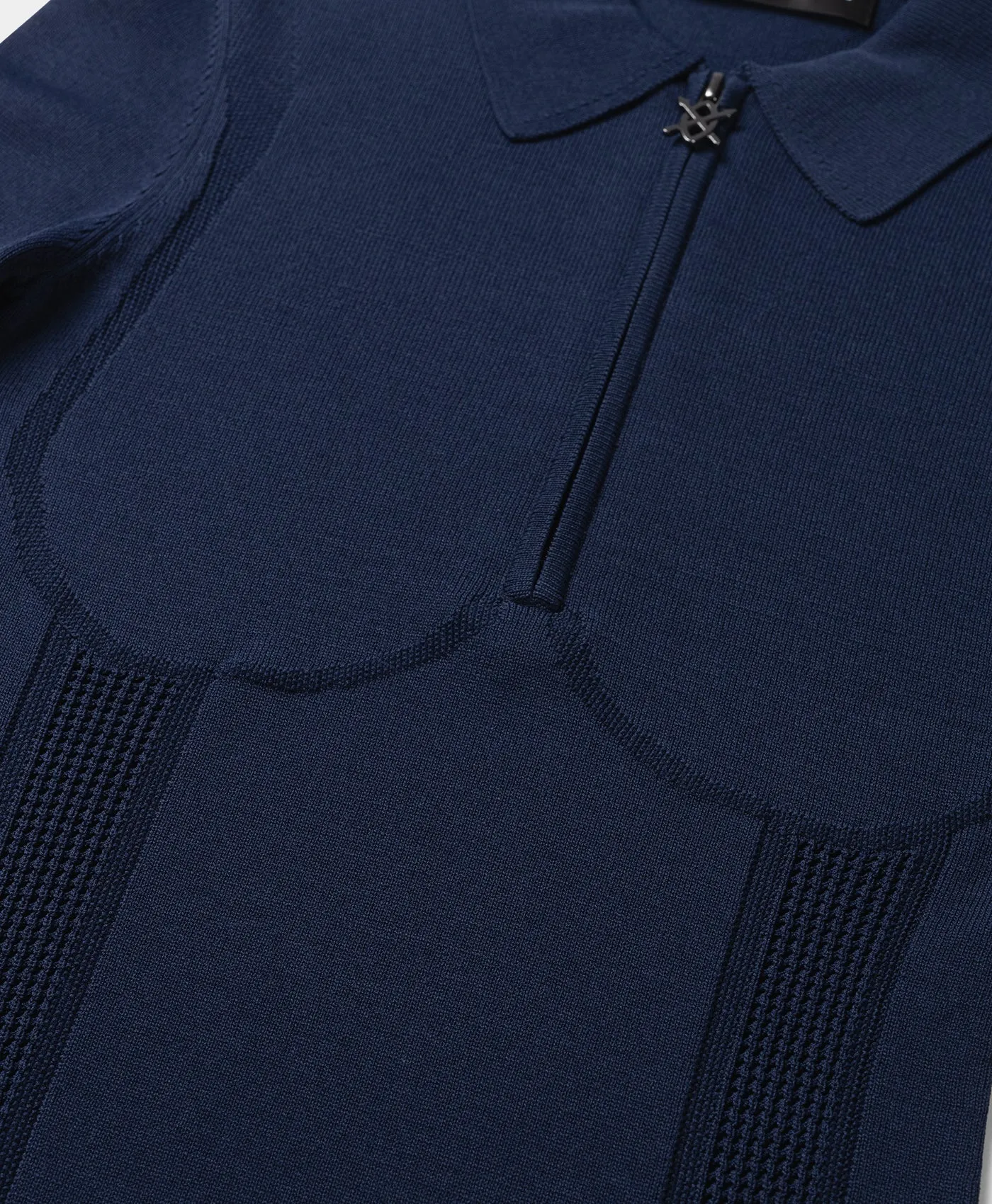 Blue Zip Knit Polo Long sleeve