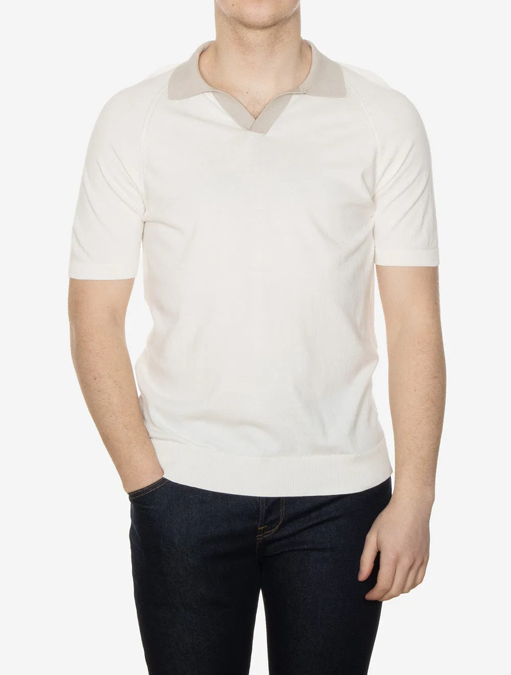 Contrast Organic Cotton Open Polo White