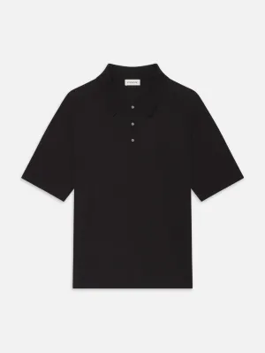Cotton Silk Polo Sweater -- Black
