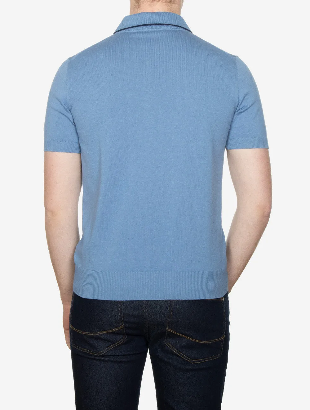 Cotton Zip-up Polo Shirt Muted Blue