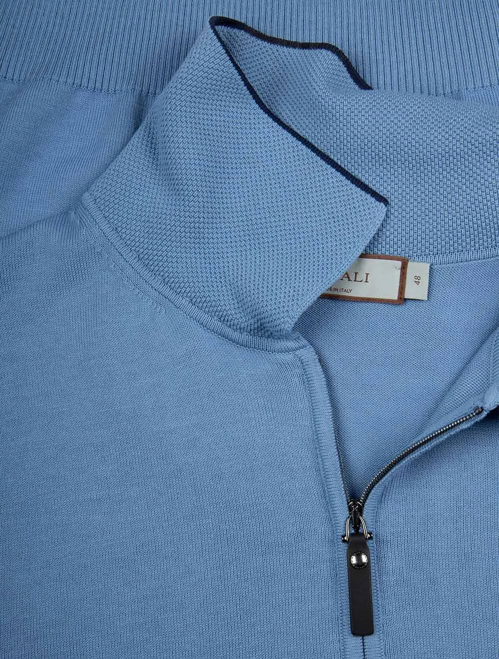 Cotton Zip-up Polo Shirt Muted Blue