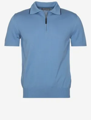 Cotton Zip-up Polo Shirt Muted Blue