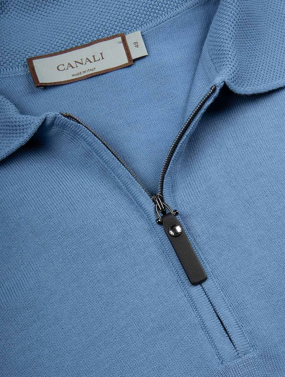 Cotton Zip-up Polo Shirt Muted Blue