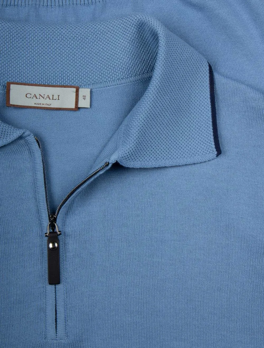 Cotton Zip-up Polo Shirt Muted Blue
