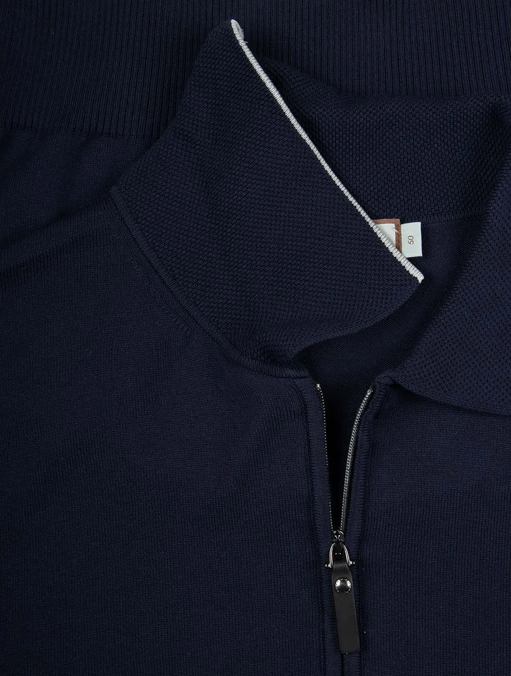 Cotton Zip-up Polo Shirt Navy