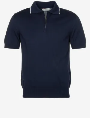 Cotton Zip-up Polo Shirt Navy