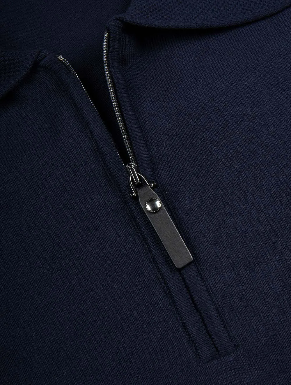 Cotton Zip-up Polo Shirt Navy