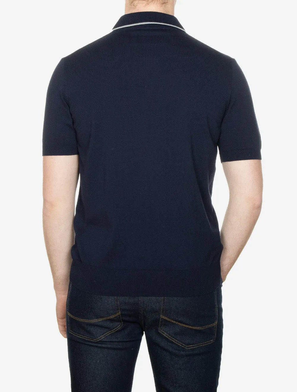 Cotton Zip-up Polo Shirt Navy