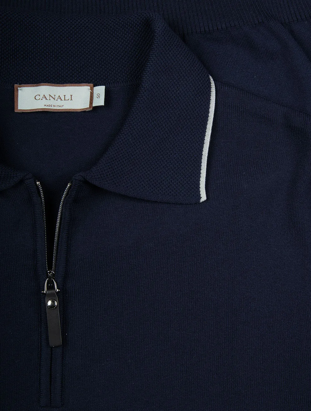 Cotton Zip-up Polo Shirt Navy