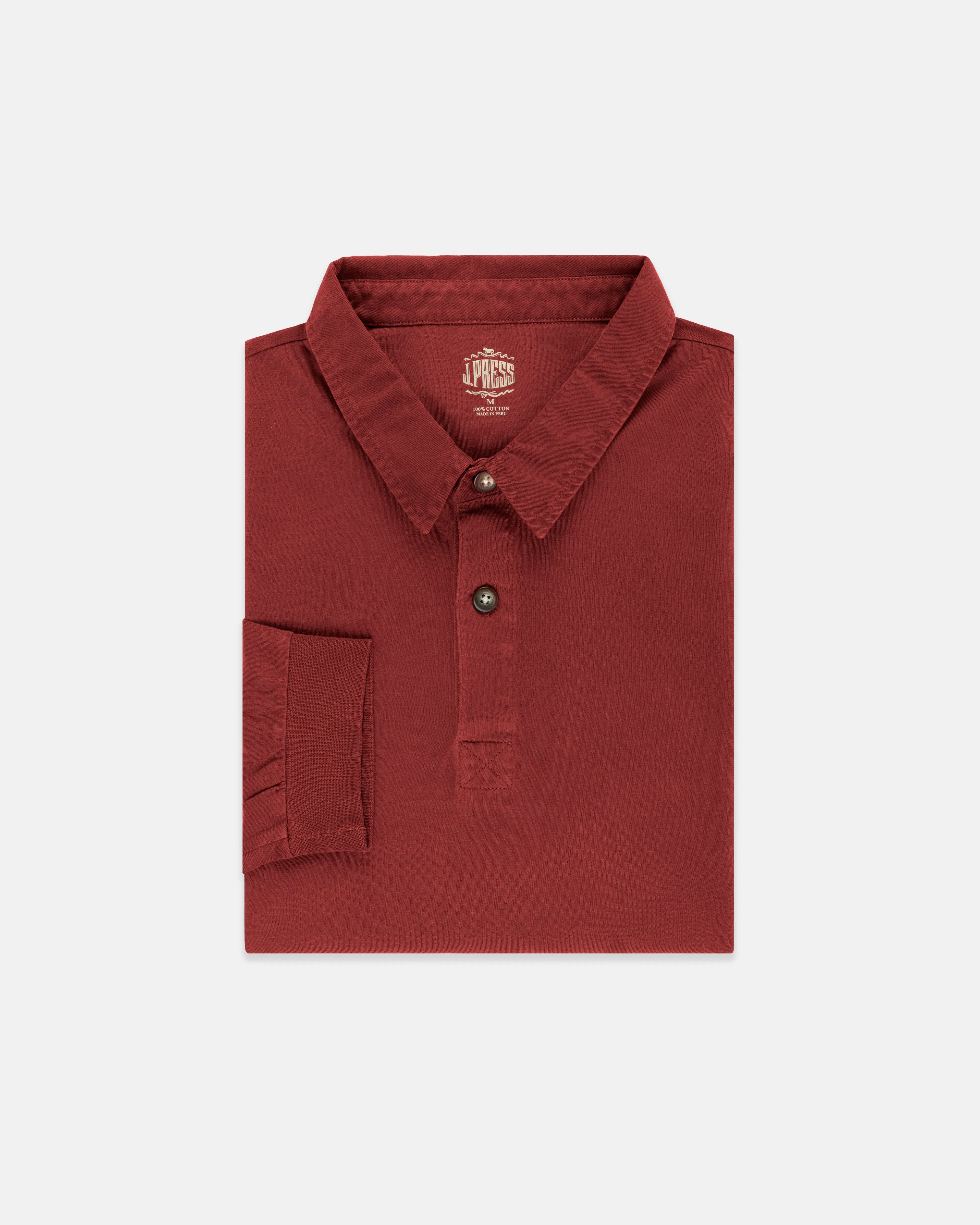 DARK RED SOLID LONG SLEEVE POLO SHIRT