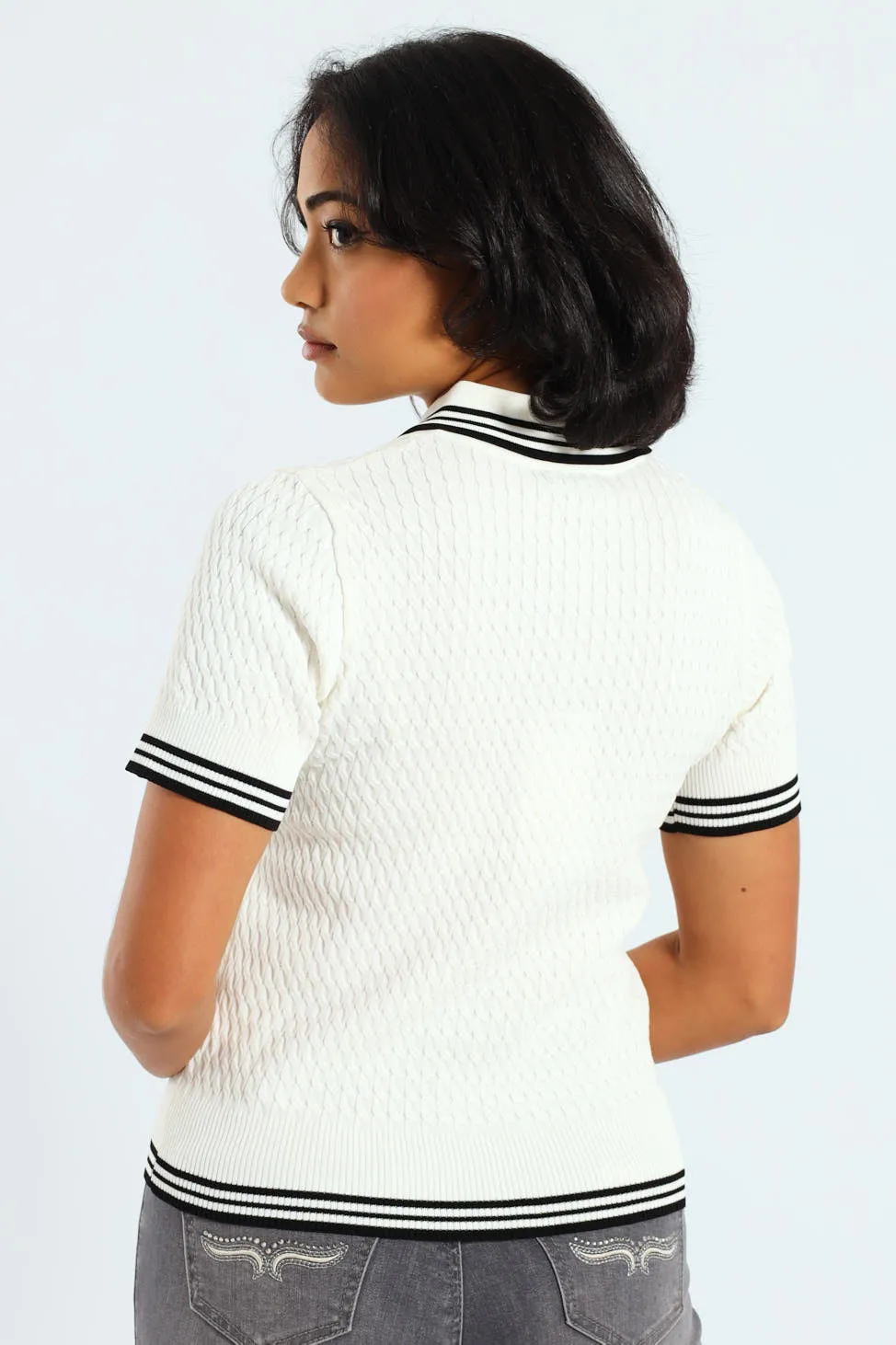 Georgiana Polo Knit Logo Shirt - White