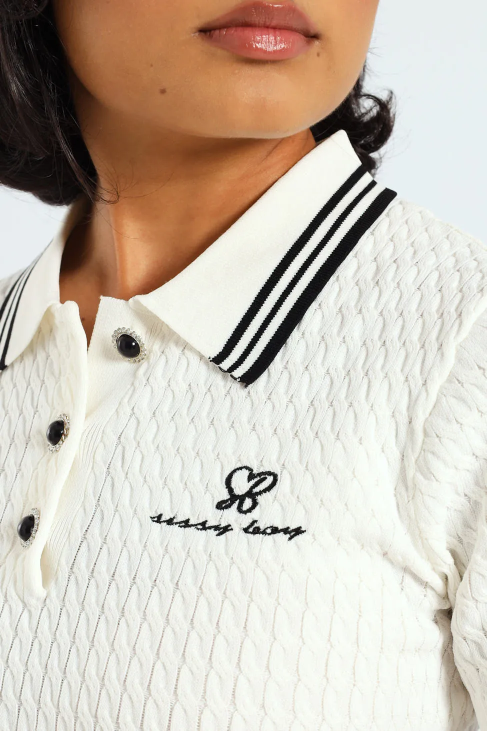 Georgiana Polo Knit Logo Shirt - White