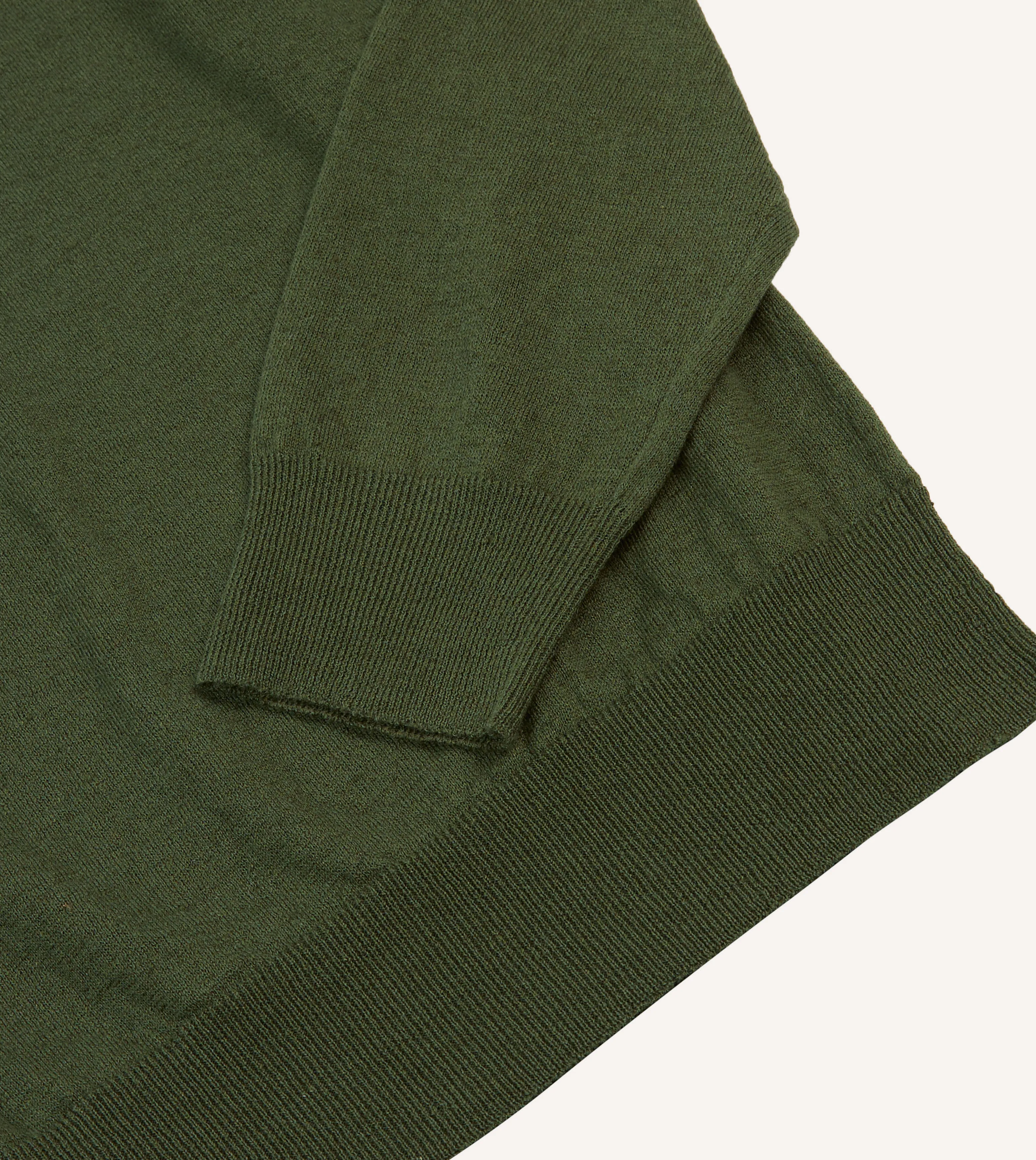 Green Linen-Cotton Knitted Long-Sleeve Polo Shirt