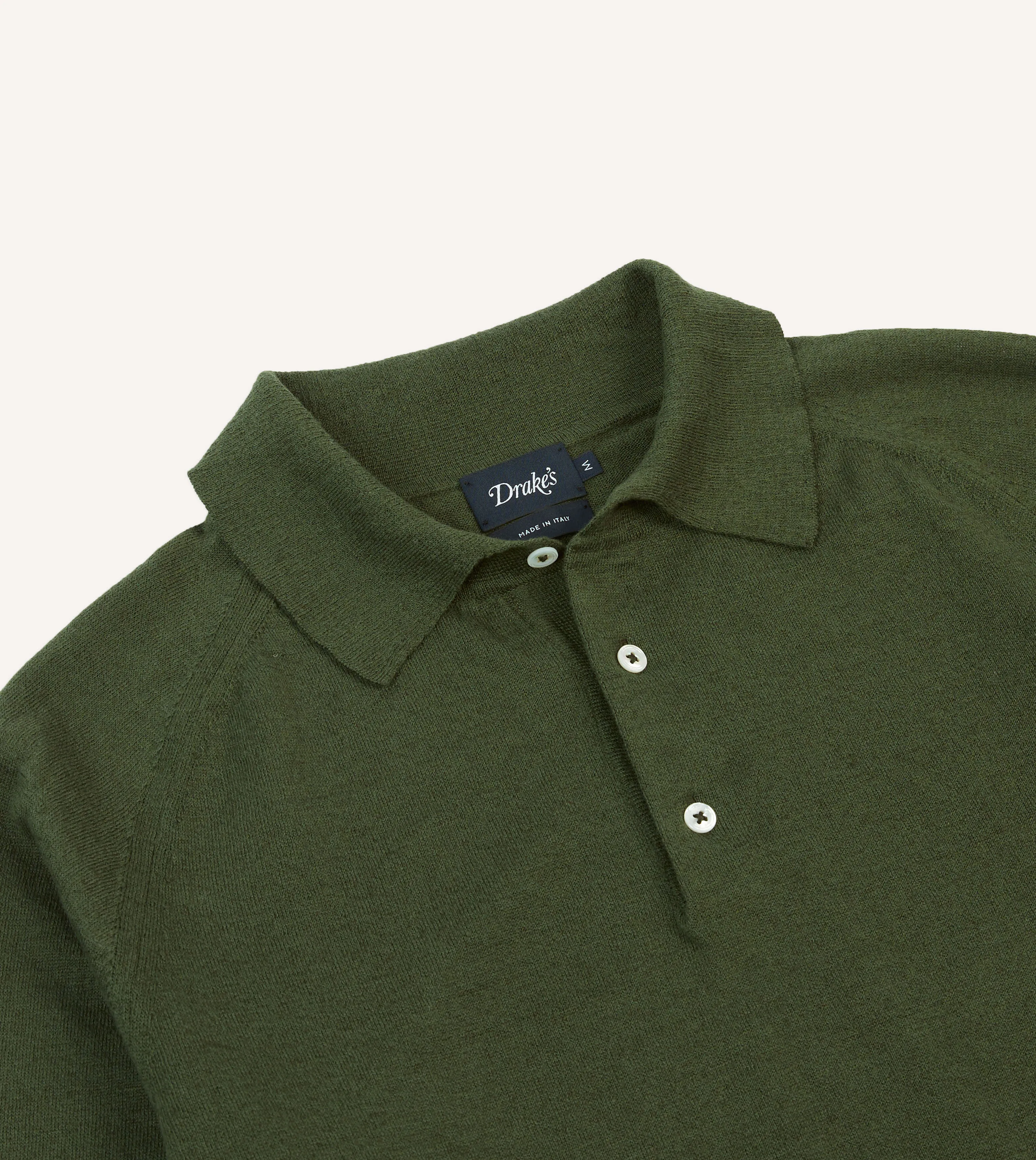 Green Linen-Cotton Knitted Long-Sleeve Polo Shirt