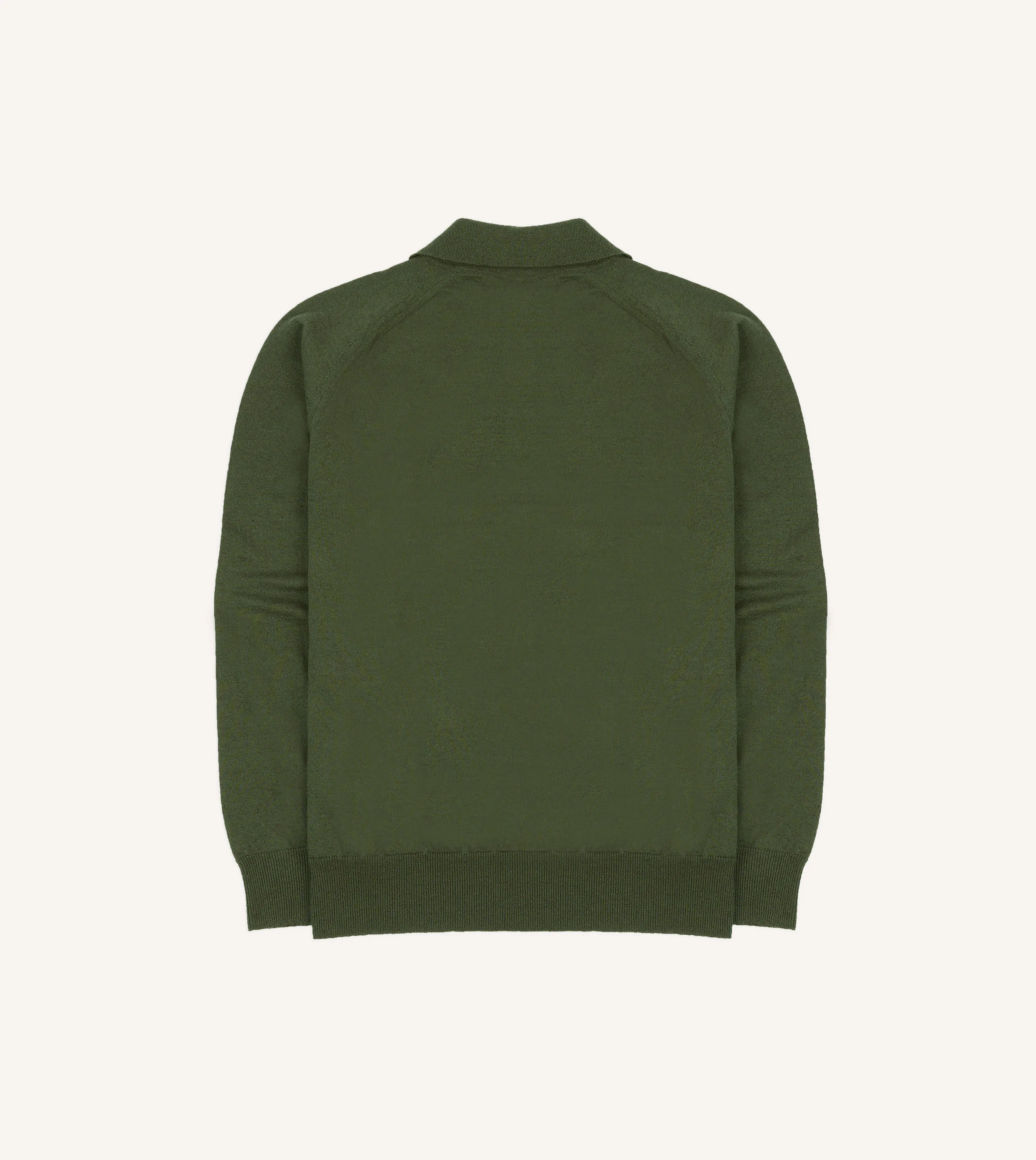 Green Linen-Cotton Knitted Long-Sleeve Polo Shirt