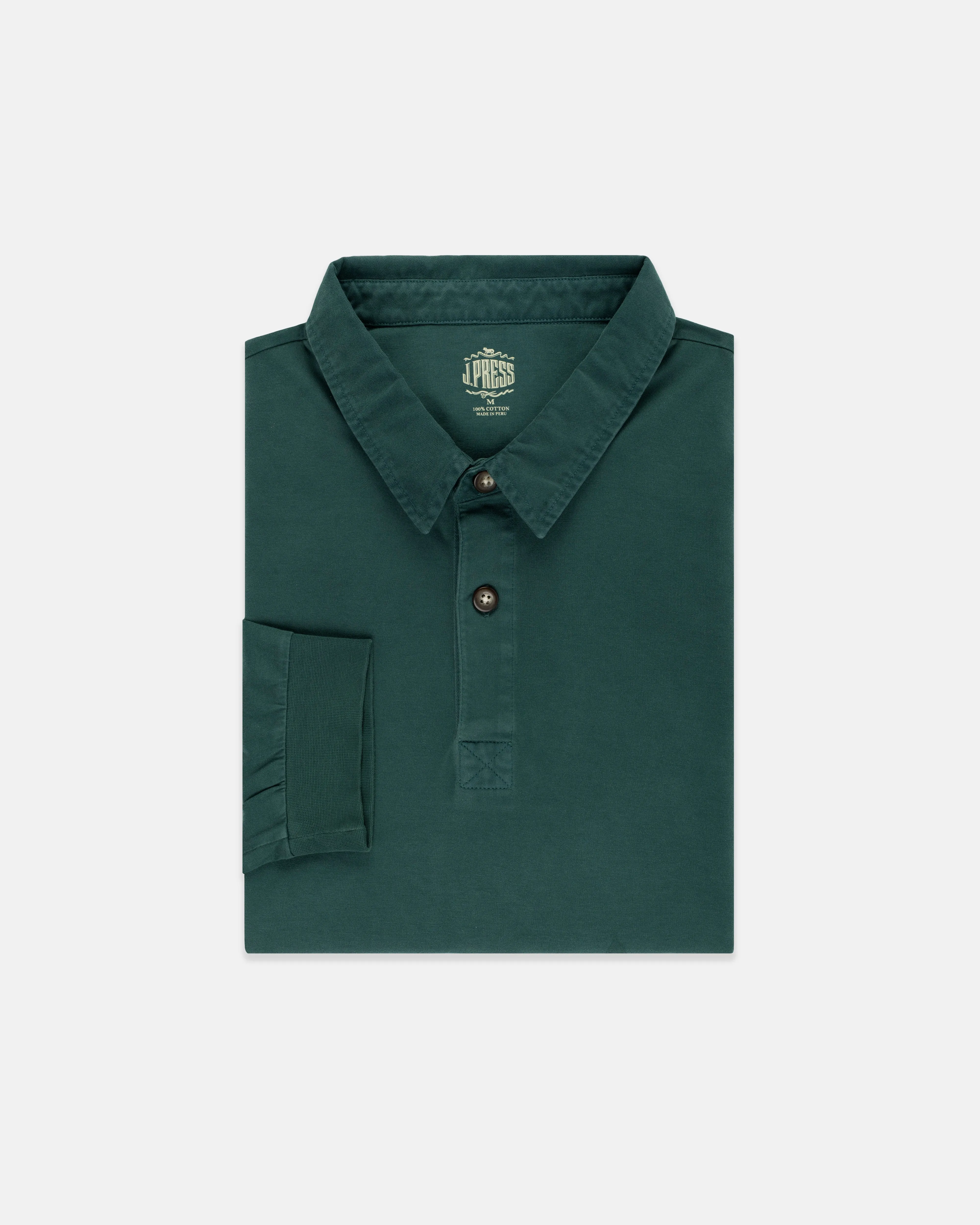 GREEN SOLID LONG SLEEVE POLO SHIRT