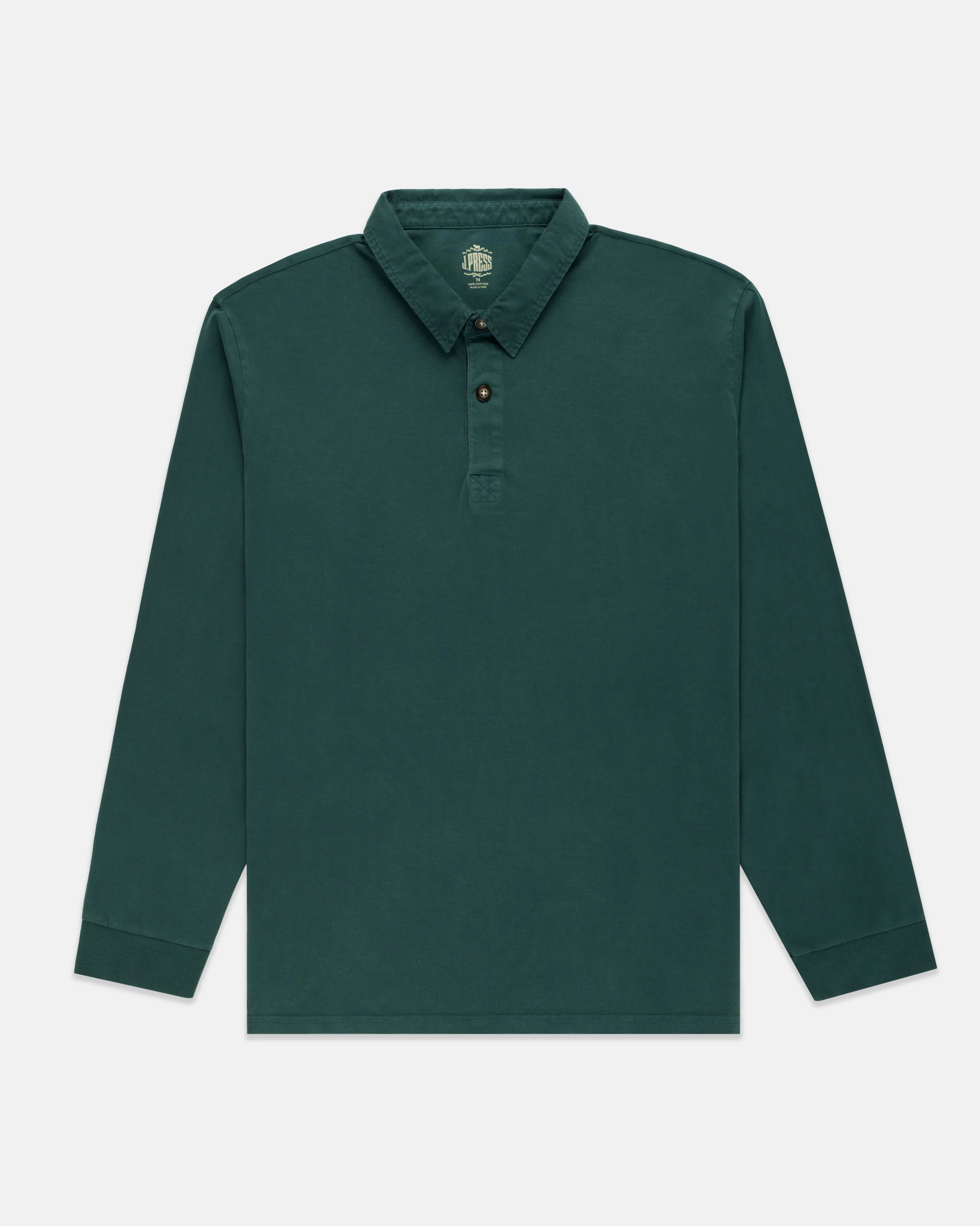 GREEN SOLID LONG SLEEVE POLO SHIRT