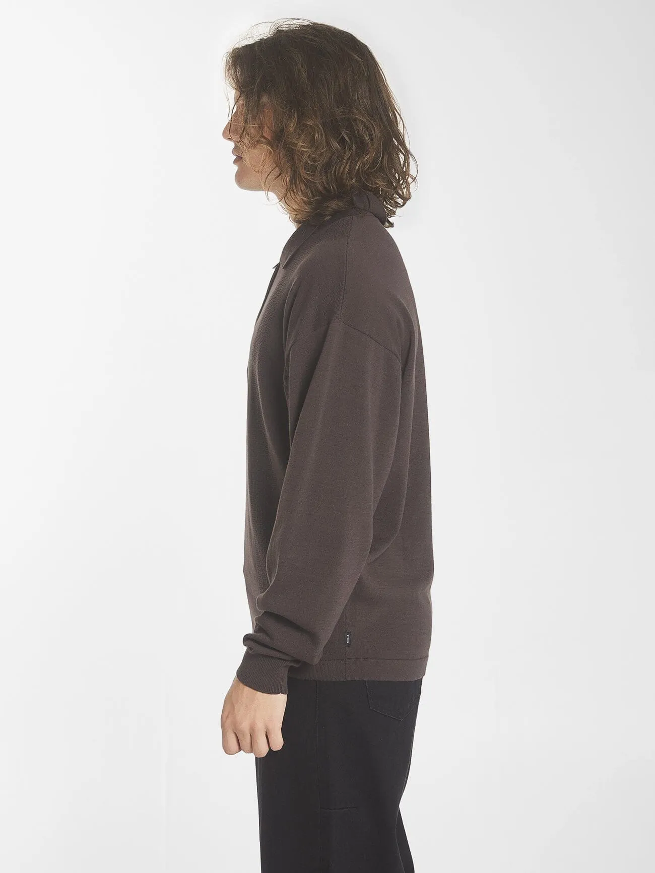 Imperial Jacquard Knit Long Sleeve Polo - Black Coffee