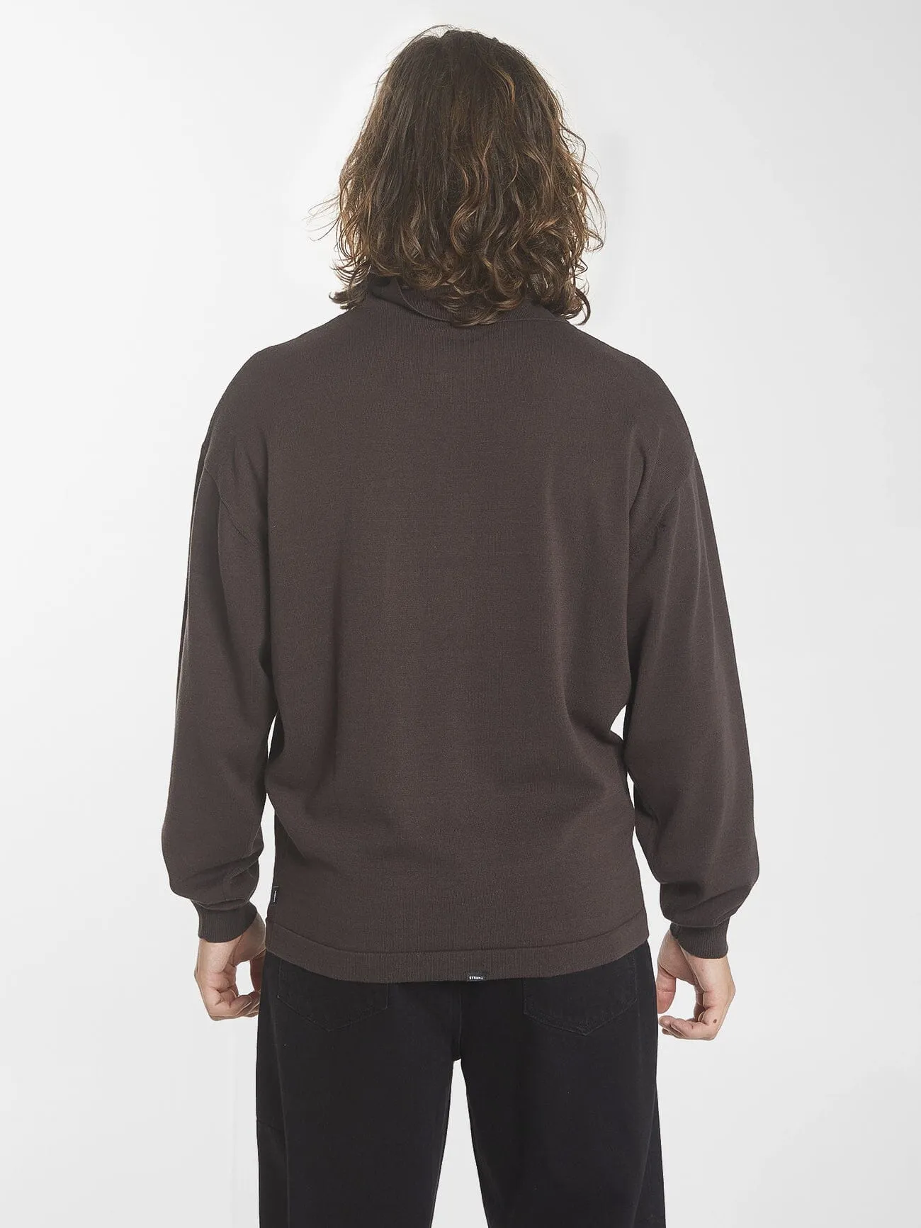 Imperial Jacquard Knit Long Sleeve Polo - Black Coffee