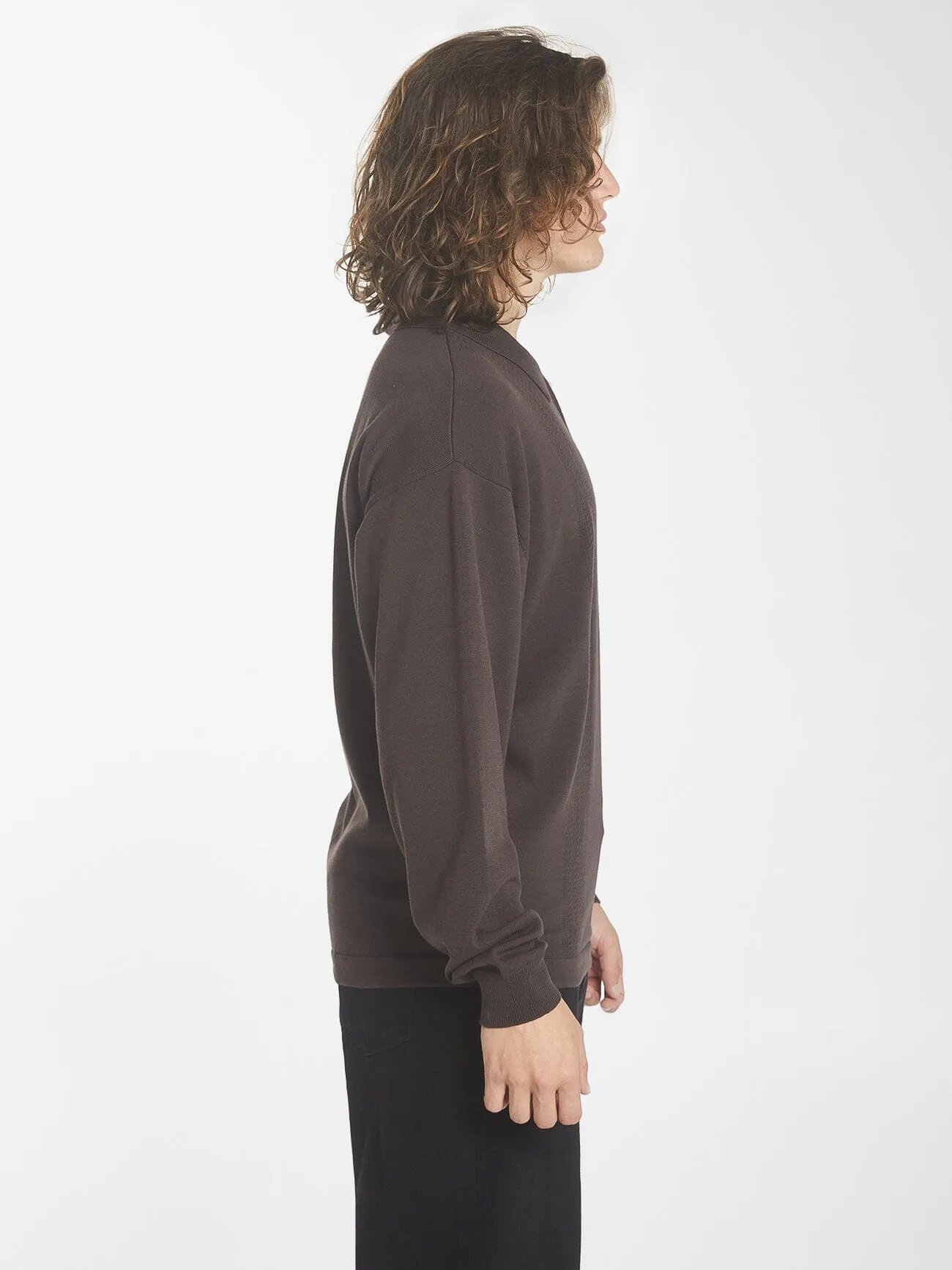 Imperial Jacquard Knit Long Sleeve Polo - Black Coffee