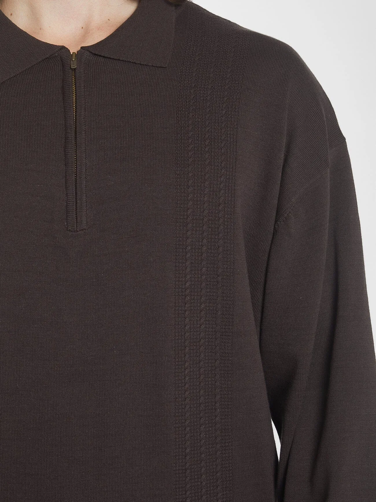 Imperial Jacquard Knit Long Sleeve Polo - Black Coffee