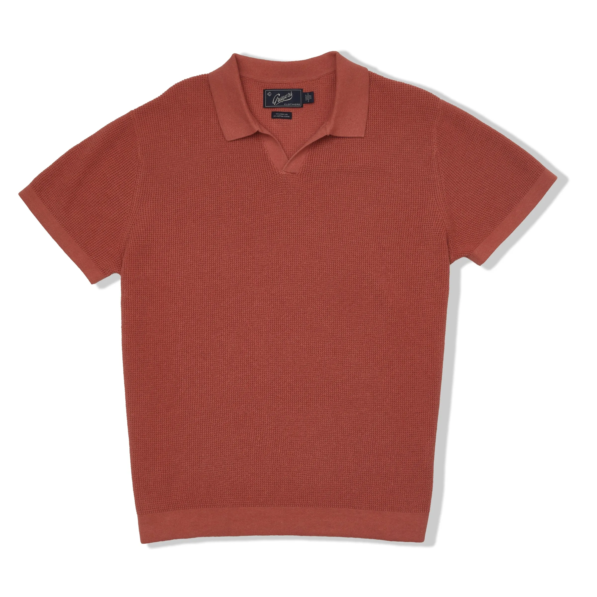 Jono Texture Stitch Johnny Collar Sweater Polo - Canyon Rose