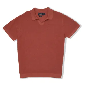 Jono Texture Stitch Johnny Collar Sweater Polo - Canyon Rose