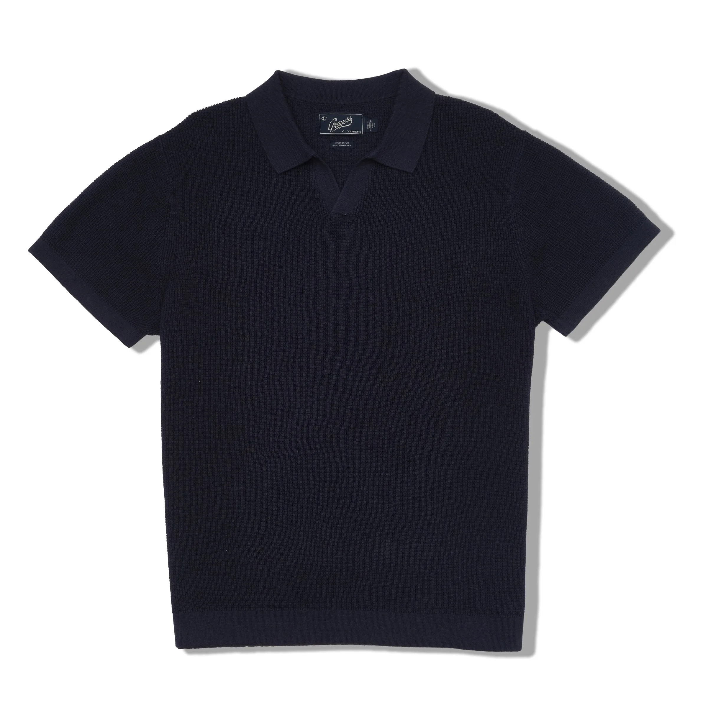 Jono Texture Stitch Johnny Collar Sweater Polo - Dark Navy