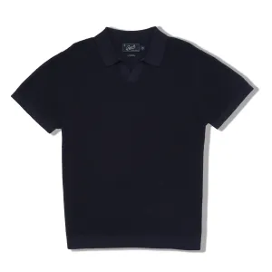 Jono Texture Stitch Johnny Collar Sweater Polo - Dark Navy