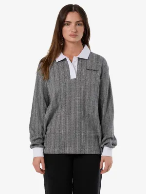 Limitations Stripe Rugby Long Sleeve Polo - Black