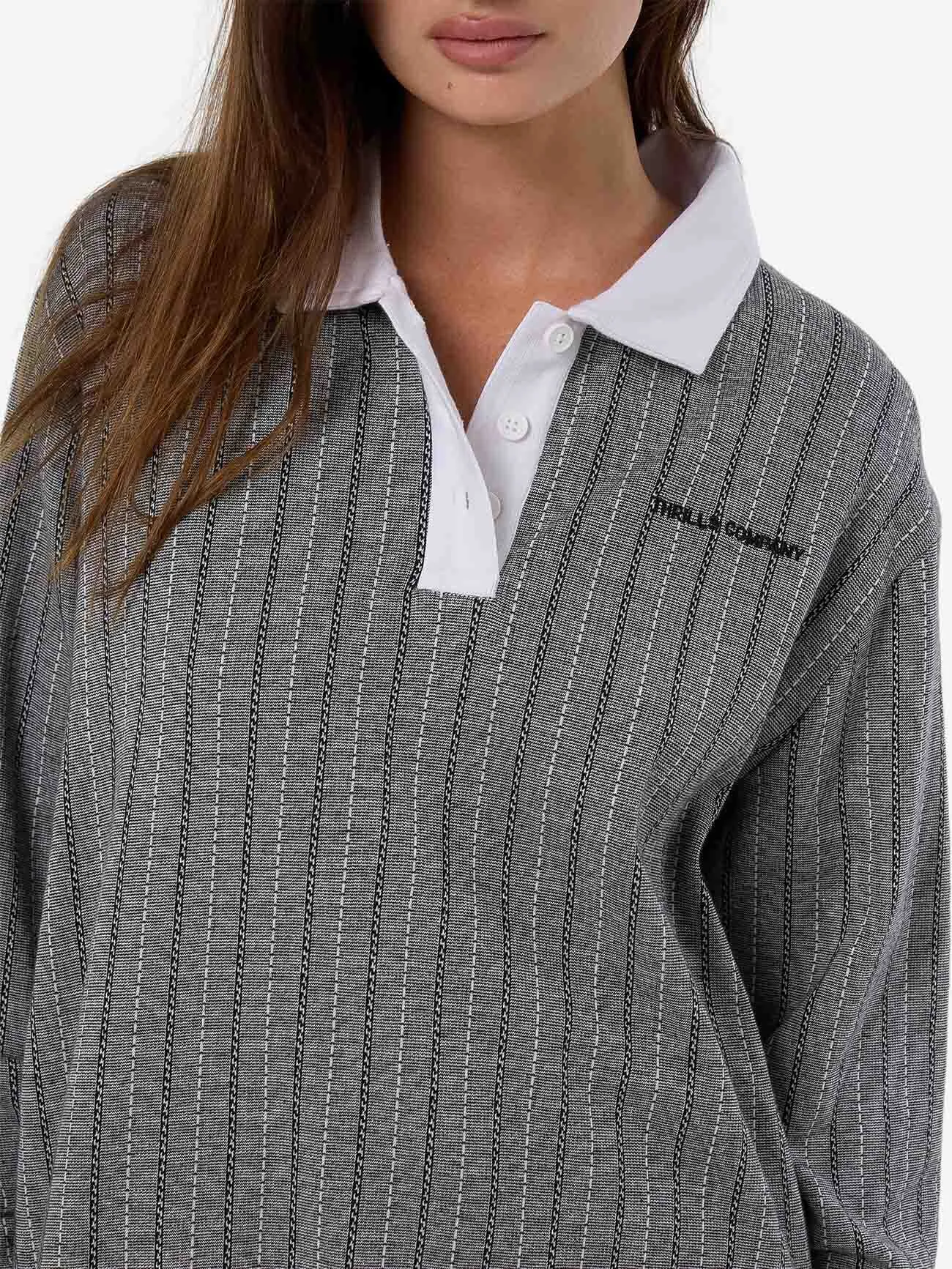 Limitations Stripe Rugby Long Sleeve Polo - Black