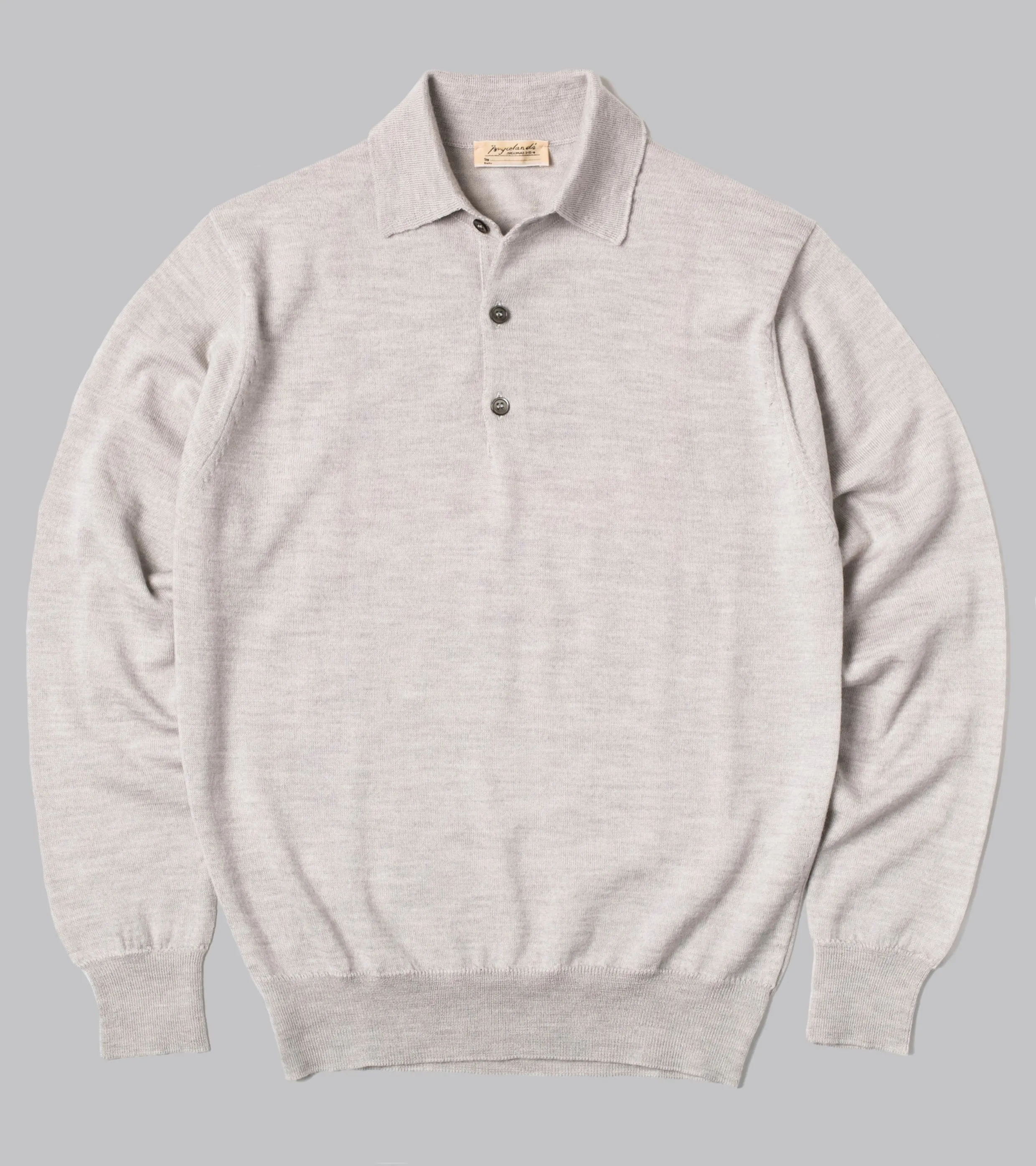 Merino Long-Sleeve Polo Argent