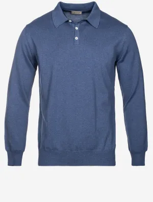 Merino Long Sleeve Polo Blue