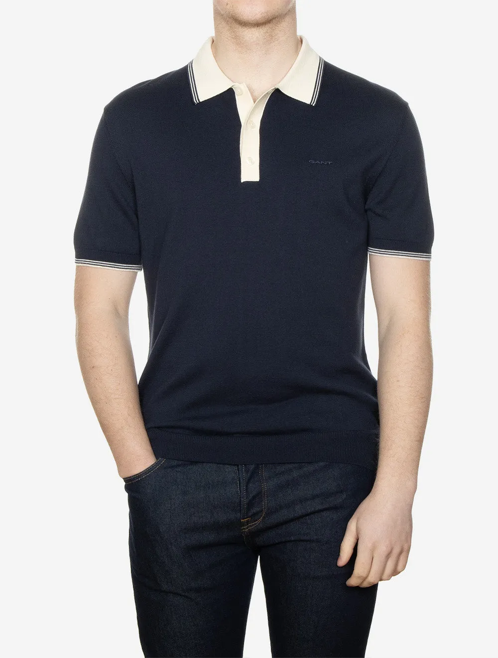 Modal Blend Short Sleeve Polo Shirt Evening Blue