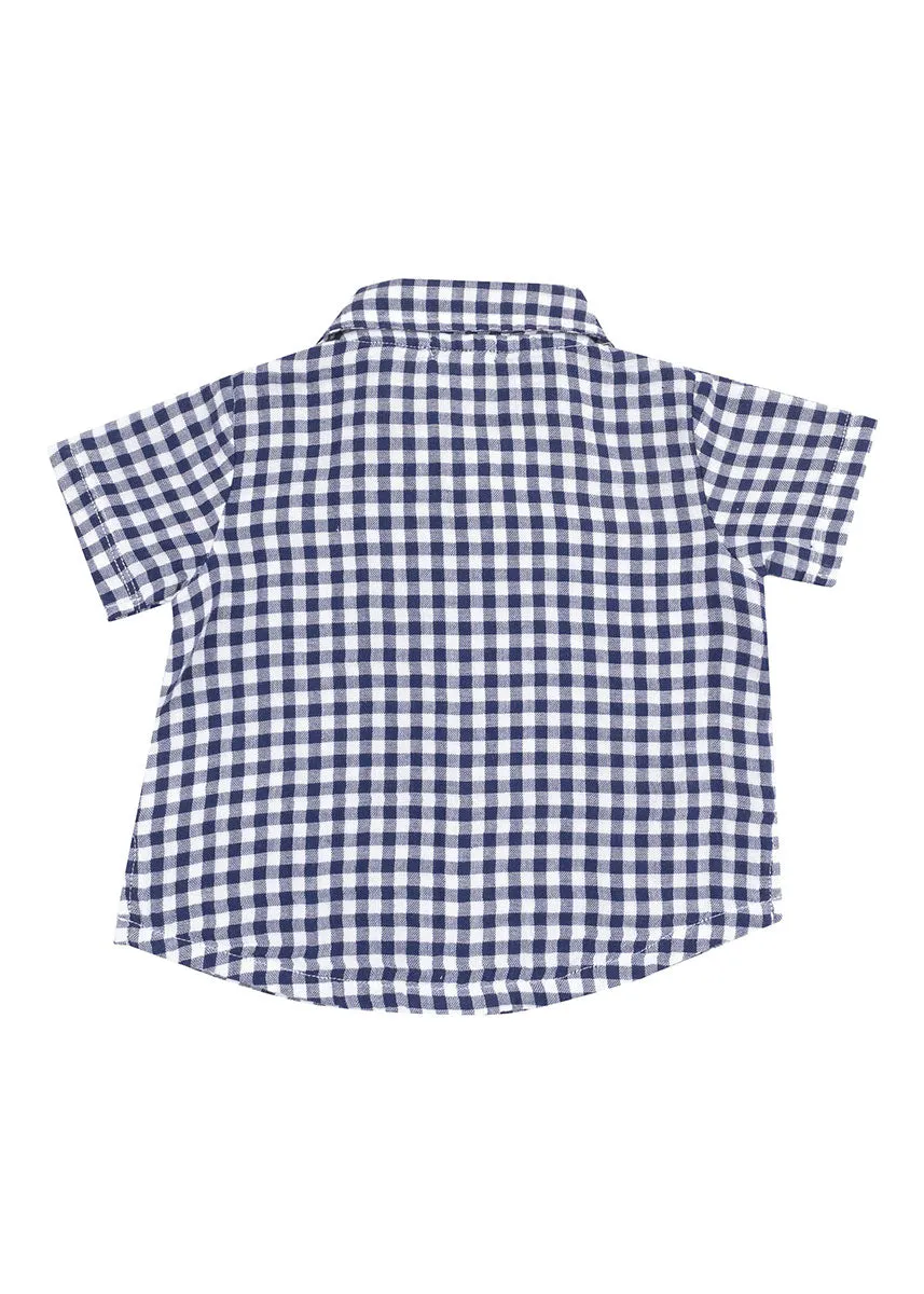 Muslin Polo & French Terry Short Set - Navy Gingham