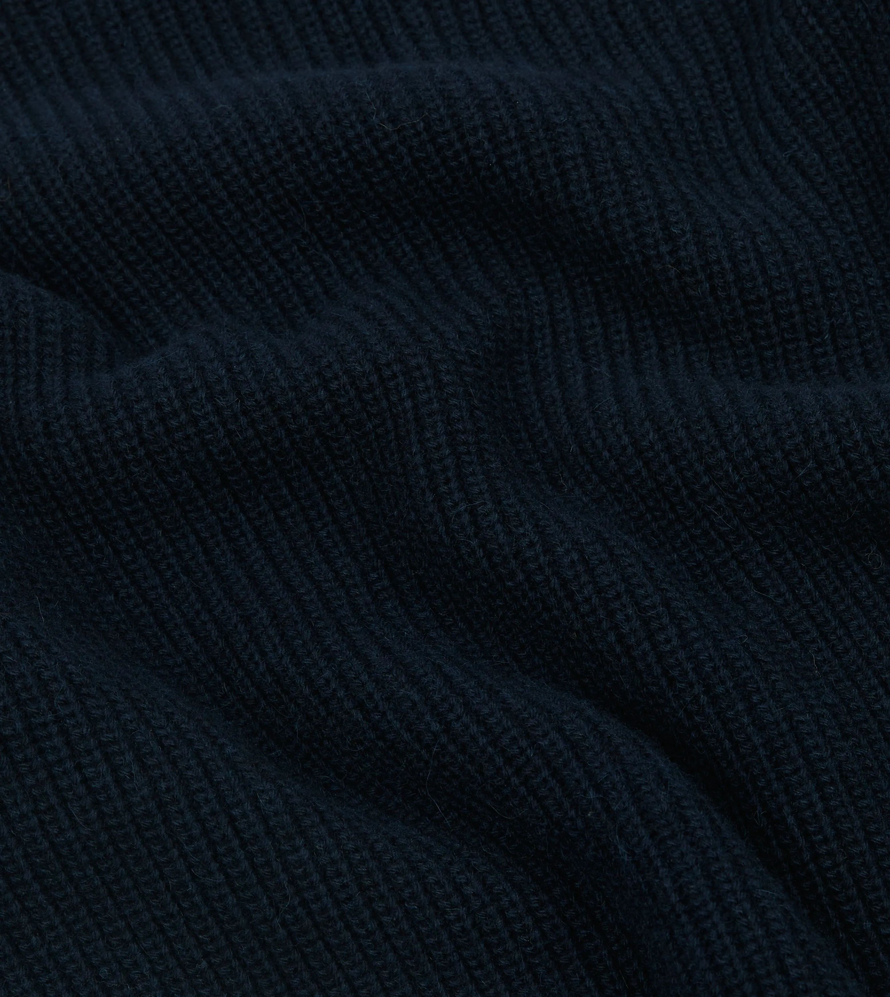 Navy Alpaca Lambswool Ribbed Integral Collar Jumper